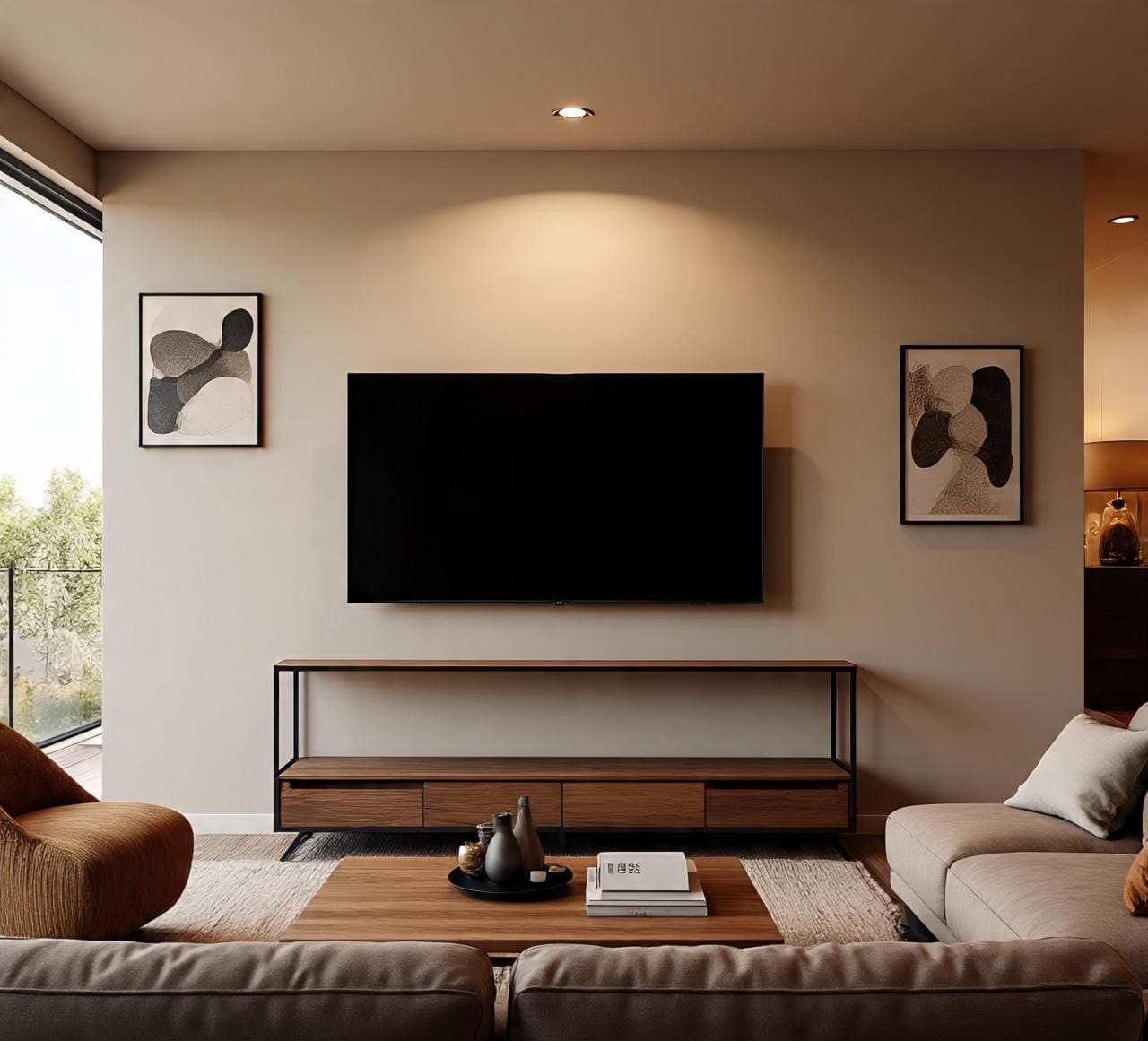 Televisor montado en rack de pared
